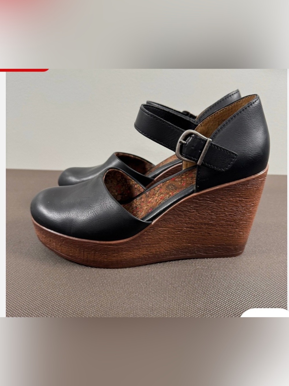 Born BOC ALYSON  Black Strap Mary Jane Wedge Heels